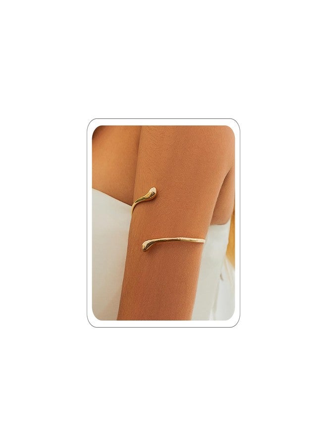 ANGLEQUEEN Arm Cuff for Women 18k Gold Plated Arm Bracelet Upper Arm Cuffs Jewelry Thin Arm Cuff Silver Minimalist Arm Bangle Bracelet for Cool (F-Gold) - Image 1